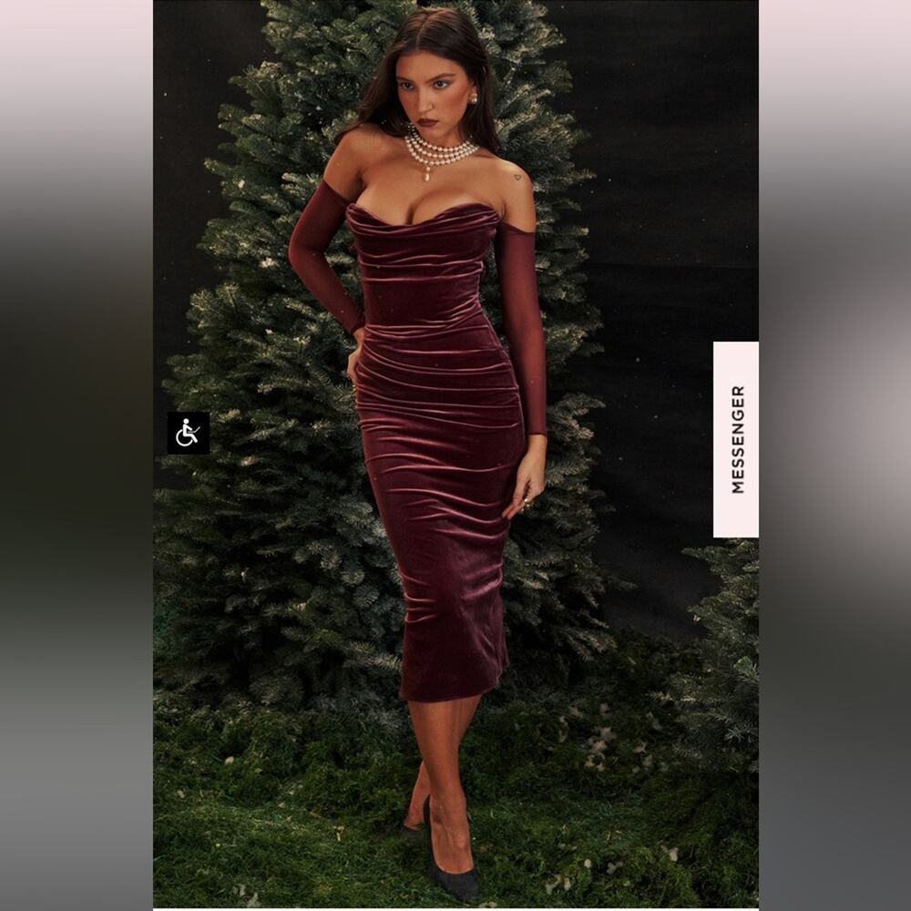 HOUSE OF CB 'Leora' Mulberry Strapless Midi Dress Size XS